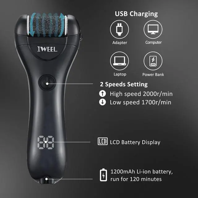 Alt view image 2 of 7 - Electric Foot Callus Remover, Rechargeable Portable Electronic Foot File Pedicure Kit, Electric Callus Remover for Feet, Pedicure Tools, Foot Scrubber File, Professional Foot Care for Dead Skin