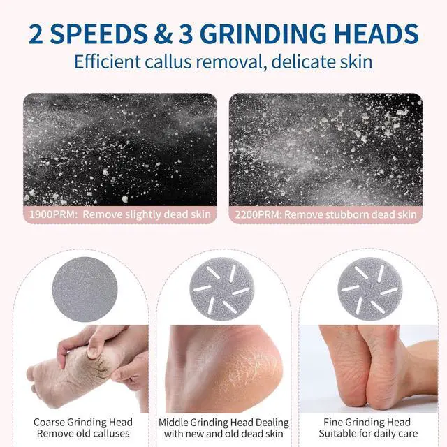 Alt view image 2 of 6 - Electric Foot Callus Remover with Dander Vacuum, Rechargeable Waterproof 3 Roller & 2 Speeds Foot File,Professional Portable Pedicure Tool for Care of Dead Skin,Chapped,Callus,Cracks