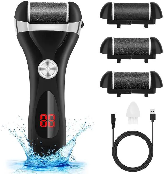 Main image of Electric Foot Callus Remover Kit, Rechargeable Pedicure Tools Foot Care Feet File with 3 Roller Heads,2 Speed,Battery Display for Remove Cracked Heels Calluses and Dead Skin(Black)