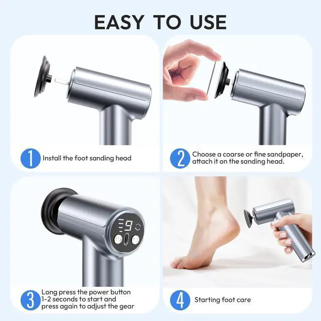 Alt view image 7 of 7 - Electric Foot Callus Remover, 2-in-1 Rechargeable Portable Electric Foot File with 70pcs Sandpaper, Professional Pedicure Tools for Dead Skin, Hard Cracked, Dry Skin - Grey&Blue