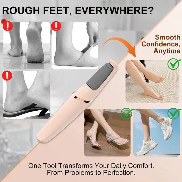 Alt view image 3 of 7 - Electric Foot File, Callus Remover for Feet - Rechargeable Pedicure Tool, 2 Speeds 1700/2000 RPM & 2 Heads for Dry & Dead Cracked Skin, Cordless Waterproof Hard Skin Removal, Home Pedicure Gift