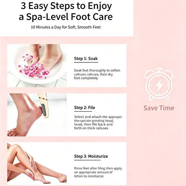 Alt view image 6 of 7 - Electric Foot File, Callus Remover for Feet - Rechargeable Pedicure Tool, 2 Speeds 1700/2000 RPM & 2 Heads for Dry & Dead Cracked Skin, Cordless Waterproof Hard Skin Removal, Home Pedicure Gift