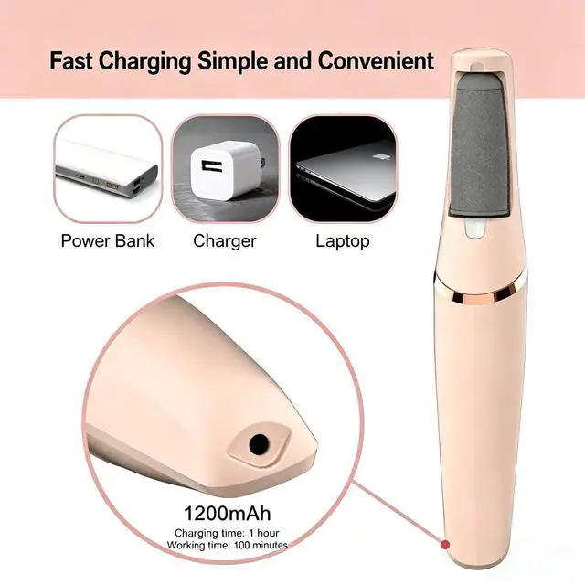 Alt view image 5 of 7 - Electric Foot File, Callus Remover for Feet - Rechargeable Pedicure Tool, 2 Speeds 1700/2000 RPM & 2 Heads for Dry & Dead Cracked Skin, Cordless Waterproof Hard Skin Removal, Home Pedicure Gift