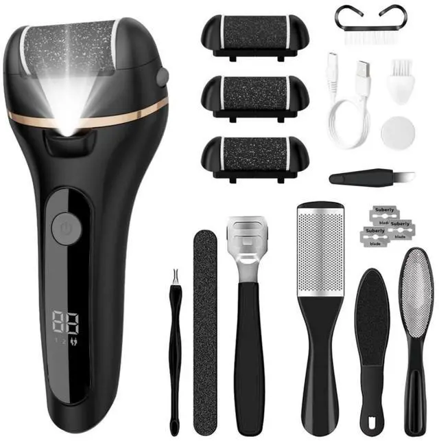 Main image of Electric Callus Remover for Feet with 3 Rollers, Waterproof Electric Foot Callus Remover, Rechargeable Portable Foot Scrubber, Professional Pedicure Tools, Foot Care for Dry/Dead Skin, 2 Speed, Black