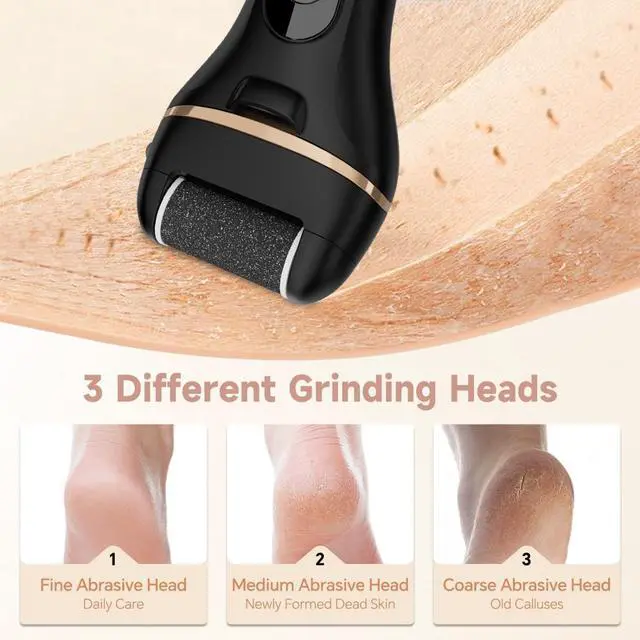 Alt view image 3 of 7 - Electric Callus Remover for Feet with 3 Rollers, Waterproof Electric Foot Callus Remover, Rechargeable Portable Foot Scrubber, Professional Pedicure Tools, Foot Care for Dry/Dead Skin, 2 Speed, Black