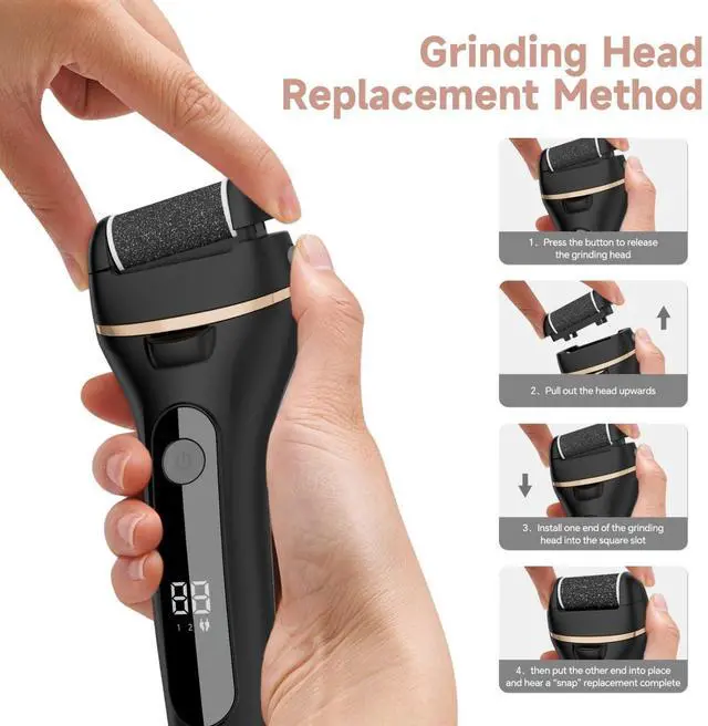 Alt view image 7 of 7 - Electric Callus Remover for Feet with 3 Rollers, Waterproof Electric Foot Callus Remover, Rechargeable Portable Foot Scrubber, Professional Pedicure Tools, Foot Care for Dry/Dead Skin, 2 Speed, Black