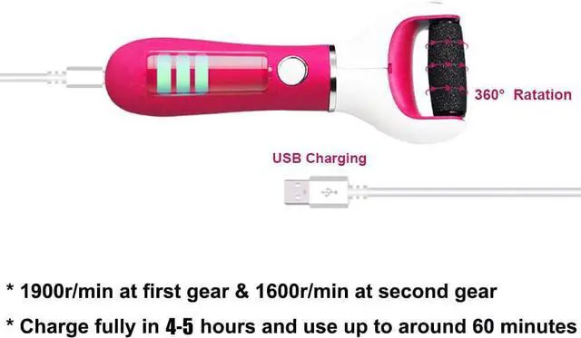 Alt view image 4 of 6 - Foot Scrubber Electric Callus Remover Rechargeable Foot File Hard Skin Remover Pedicure Tools Electronic Callus kit for Cracked Heels and Dead Skin with 2 Roller Heads