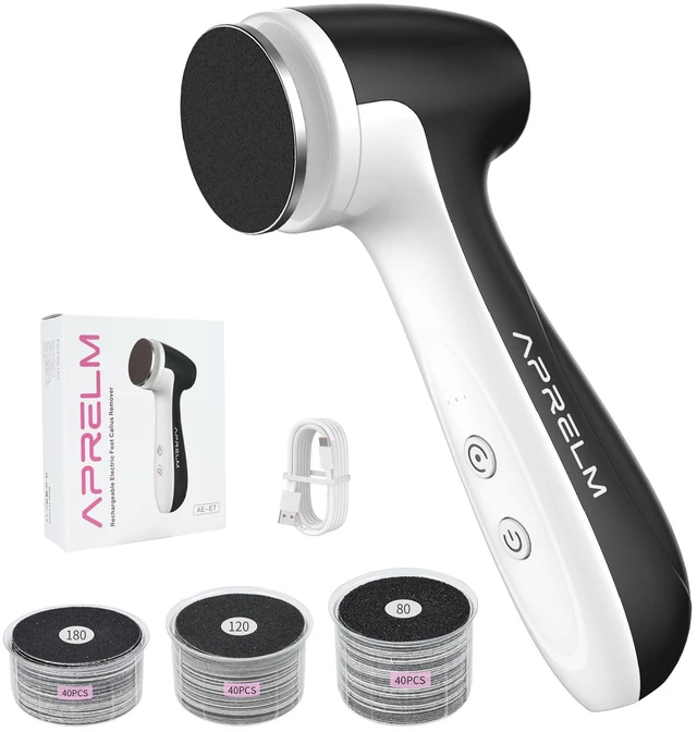 Main image of Rechargeable Electric Foot Callus Remover with 3-Sizes 120Pcs Sandpaper Discs, Professional 1000RPM 3-Speed Control Electric Foot File (E7 Black)