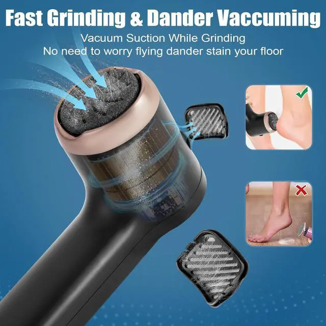 Alt view image 3 of 7 - Electric Callus Remover for Feet with Dander Vacuum, Rechargeable Waterproof Foot File, Professional Pedicure Tools kit Feet Care for Dead Hard Cracked Dry Skin with 3 Heads & 2 Speed, LCD Display