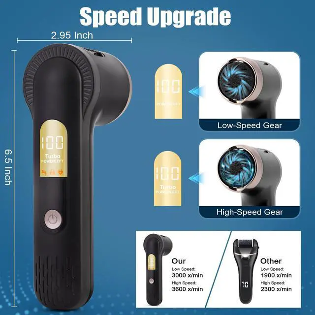 Alt view image 5 of 7 - Electric Callus Remover for Feet with Dander Vacuum, Rechargeable Waterproof Foot File, Professional Pedicure Tools kit Feet Care for Dead Hard Cracked Dry Skin with 3 Heads & 2 Speed, LCD Display