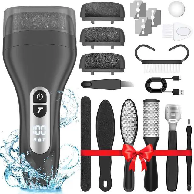 Main image of Electric Foot File Callus Remover, Rechargeable Pedicure Tools Foot Care Kit, Portable Callus Remover Kit with 3 Roller Heads,2 Speed,Battery Display (Black KW)