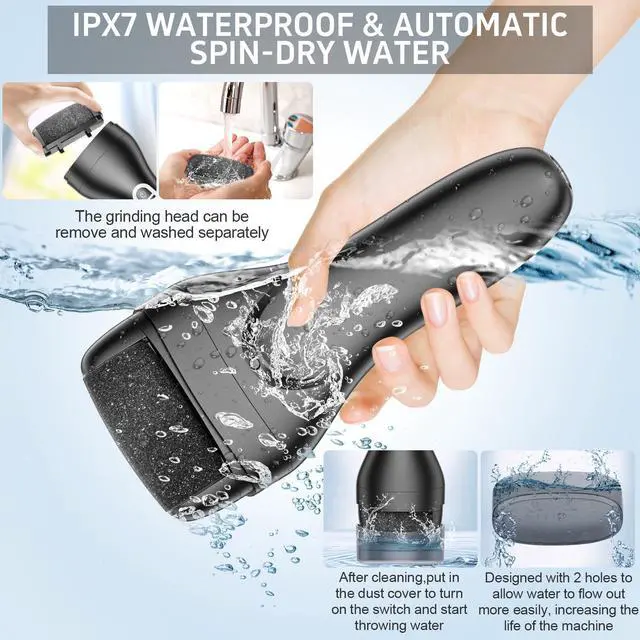 Alt view image 5 of 7 - Electric Foot File Callus Remover, Rechargeable Pedicure Tools Foot Care Kit, Portable Callus Remover Kit with 3 Roller Heads,2 Speed,Battery Display (Black KW)