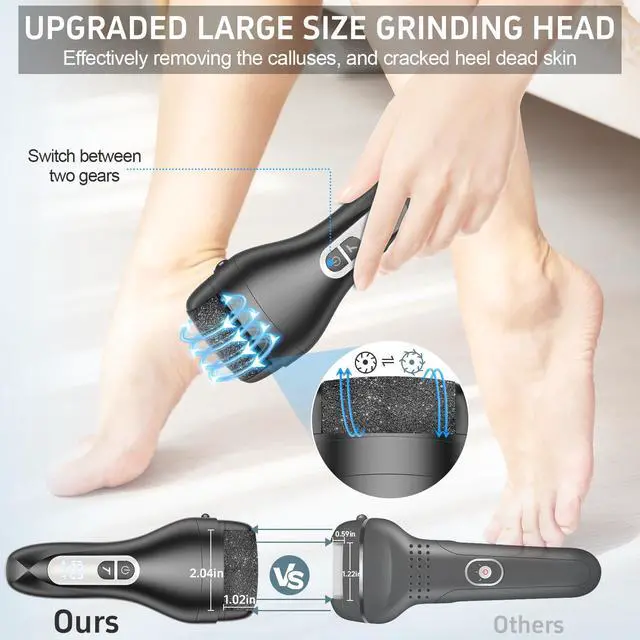 Alt view image 2 of 7 - Electric Foot File Callus Remover, Rechargeable Pedicure Tools Foot Care Kit, Portable Callus Remover Kit with 3 Roller Heads,2 Speed,Battery Display (Black KW)