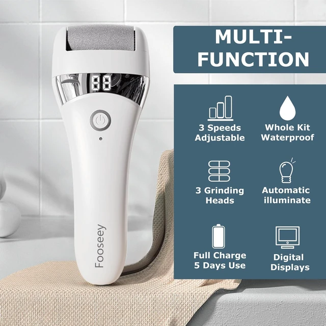 Alt view image 3 of 7 - Upgraded Electric Foot Callues Remover, Portable Electric Foot Files with 3 Heads, Rechargeable Feet File for Foot Care, Waterproof Deadskin Remover, Pedicure Tool for Dry and Crack Feet