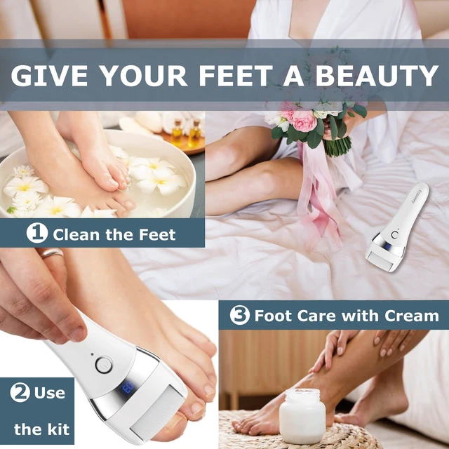 Alt view image 5 of 7 - Upgraded Electric Foot Callues Remover, Portable Electric Foot Files with 3 Heads, Rechargeable Feet File for Foot Care, Waterproof Deadskin Remover, Pedicure Tool for Dry and Crack Feet