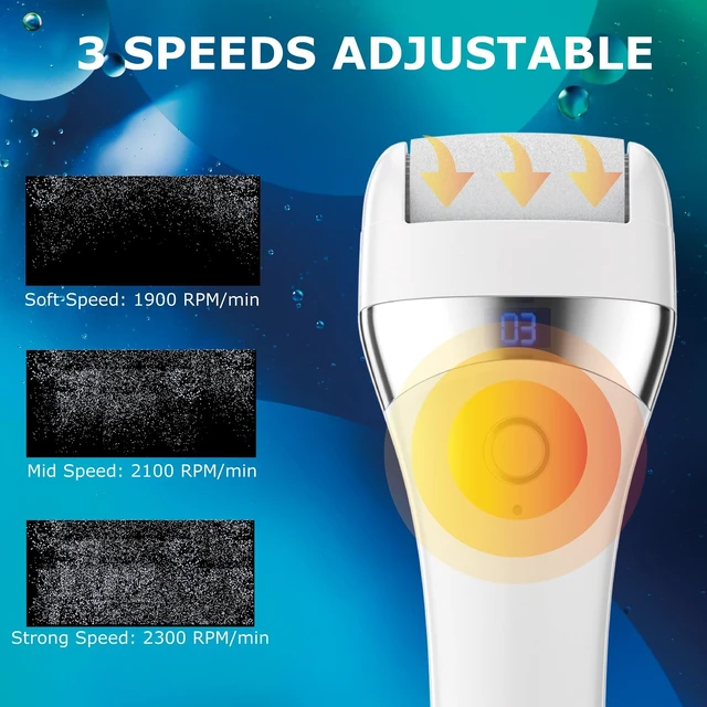 Alt view image 6 of 7 - Upgraded Electric Foot Callues Remover, Portable Electric Foot Files with 3 Heads, Rechargeable Feet File for Foot Care, Waterproof Deadskin Remover, Pedicure Tool for Dry and Crack Feet