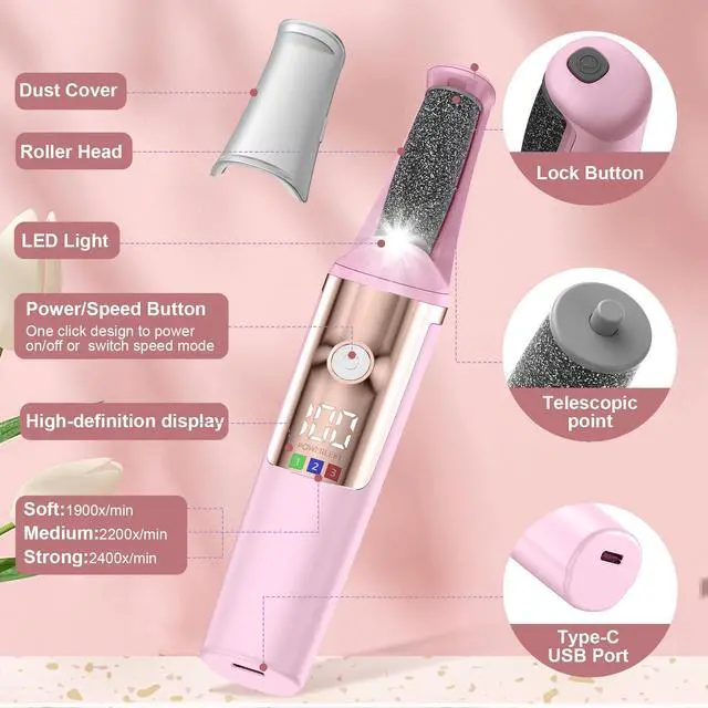 Alt view image 2 of 7 - Callus Remover for Feet Rechargeable, Smooth Pedicure Wand Electric Foot File, Professional Pedicure Tools Kits Foot Scrubber for Smoother Feet Ideal Gift, Pedicure Kit Feet Care for Dead Dry Skin
