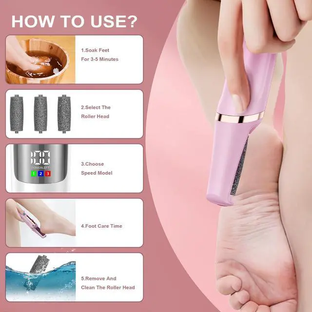 Alt view image 5 of 7 - Callus Remover for Feet Rechargeable, Smooth Pedicure Wand Electric Foot File, Professional Pedicure Tools Kits Foot Scrubber for Smoother Feet Ideal Gift, Pedicure Kit Feet Care for Dead Dry Skin