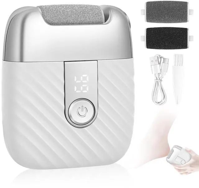 Main image of Electric Foot File with 2 Speeds & LED Display, Rechargeable Callus Remover with 3 Grit Heads (Coarse/Medium/Fine), Pedicure Tools for Feet Hard Skin Smooth Polishing (White)