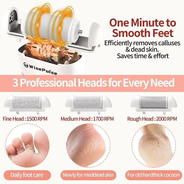 Alt view image 4 of 7 - Electric Foot Callus Remover, Rechargeable Electric Callus Remover for Feet with 3 Speed, 9 in 1 Pedicure Kit with Nano-Glass, Waterproof Professional Foot File for Dead, Hard, Cracked Skin(Pink)