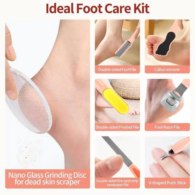 Alt view image 2 of 7 - Electric Foot Callus Remover, Rechargeable Electric Callus Remover for Feet with 3 Speed, 9 in 1 Pedicure Kit with Nano-Glass, Waterproof Professional Foot File for Dead, Hard, Cracked Skin(Pink)