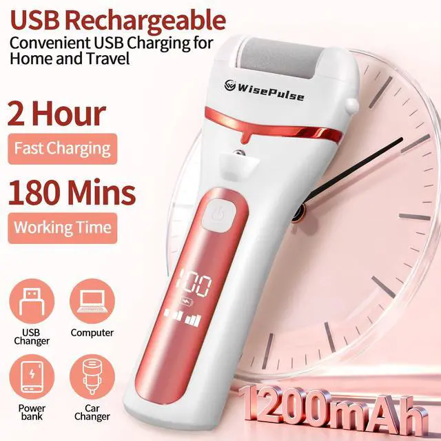 Alt view image 7 of 7 - Electric Foot Callus Remover, Rechargeable Electric Callus Remover for Feet with 3 Speed, 9 in 1 Pedicure Kit with Nano-Glass, Waterproof Professional Foot File for Dead, Hard, Cracked Skin(Pink)