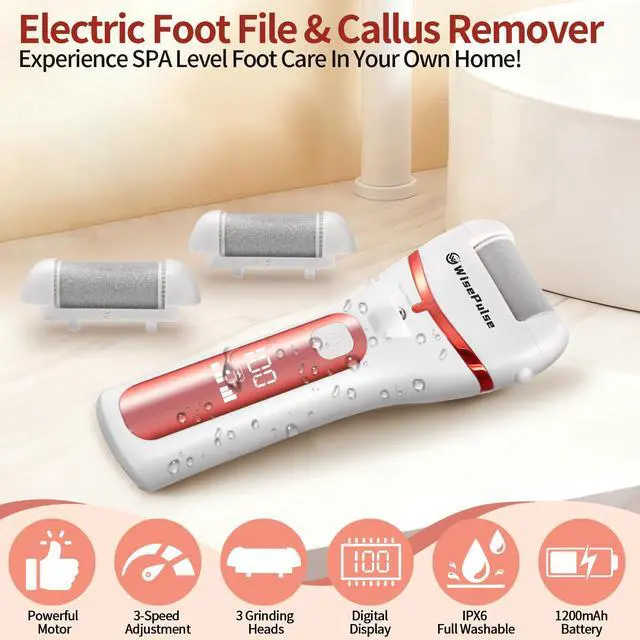 Alt view image 6 of 7 - Electric Foot Callus Remover, Rechargeable Electric Callus Remover for Feet with 3 Speed, 9 in 1 Pedicure Kit with Nano-Glass, Waterproof Professional Foot File for Dead, Hard, Cracked Skin(Pink)