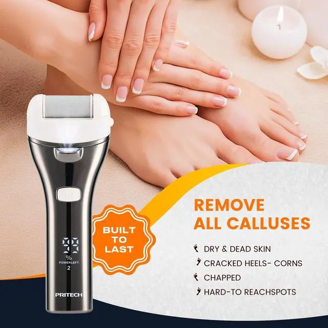 Alt view image 2 of 7 - Electric Foot Callus Remover, Rechargeable Portable Electronic Foot File Pedicure Kit, Pedicure Tools for feet, 3 Roller Heads, 3 Speed, Battery Display for Remove Cracked Heels CallusesBCM-1852