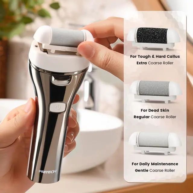 Alt view image 4 of 7 - Electric Foot Callus Remover, Rechargeable Portable Electronic Foot File Pedicure Kit, Pedicure Tools for feet, 3 Roller Heads, 3 Speed, Battery Display for Remove Cracked Heels CallusesBCM-1852