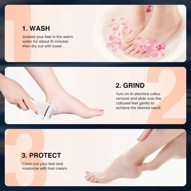 Alt view image 7 of 7 - Electric Foot Callus Remover, Rechargeable Portable Electronic Foot File Pedicure Kit, Pedicure Tools for feet, 3 Roller Heads, 3 Speed, Battery Display for Remove Cracked Heels CallusesBCM-1852