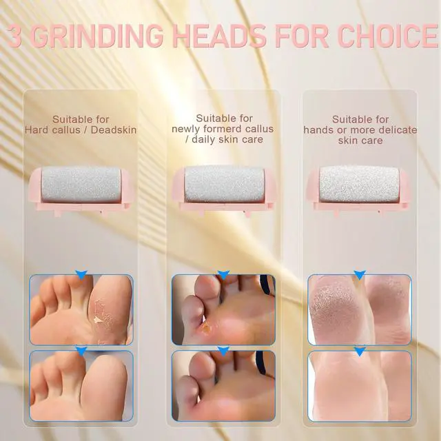 Alt view image 6 of 6 - Electric Callus Remover for Feet - with 9pcs Larger Grinding Head, Portable Pedicure Kit Foot File Callus Remover, Rechargeable Waterproof Foot File for Foot Care Deadskin Remover LCD Display-Pink