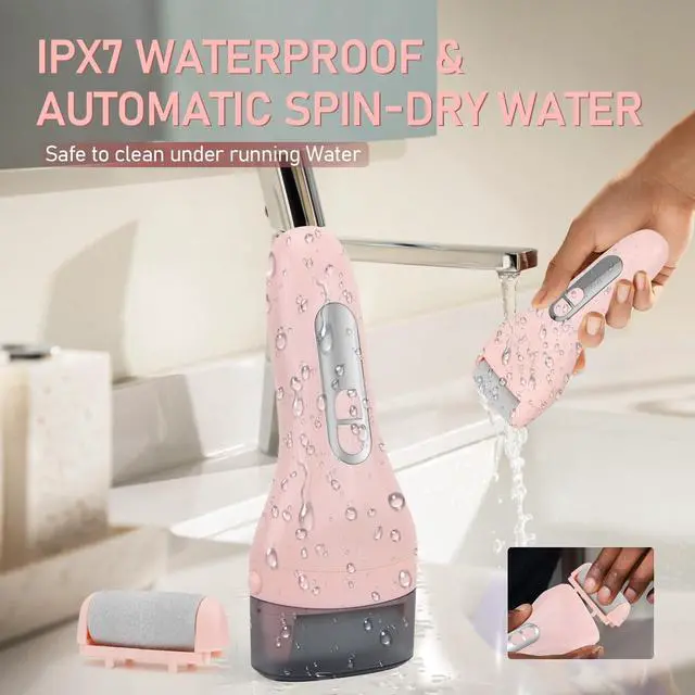 Alt view image 4 of 6 - Electric Callus Remover for Feet - with 9pcs Larger Grinding Head, Portable Pedicure Kit Foot File Callus Remover, Rechargeable Waterproof Foot File for Foot Care Deadskin Remover LCD Display-Pink