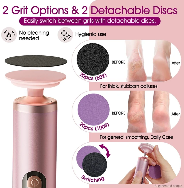 Alt view image 5 of 7 - Upgraded Electric Foot Callus Remover | Stepless Speed Adjustable, Professional Pedicure Tools, 40PCS Sandpaper Discs, Heel Scraper for Cracked Heels & Dry Dead Skin