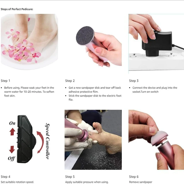 Alt view image 5 of 7 - Electric Foot File Callus Remover, Professional Calluses Remover for Feet with 60pcs Sandpaper Discs, Adjustable Speed Control Pedicure Tool for Men Women Dead Dry Cracked Hard Skin