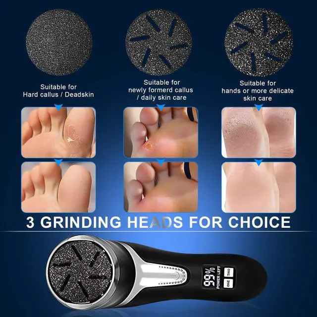 Alt view image 6 of 7 - Electric Callus Remover for Feet with Vacuum, Professional Pedicure Tools Kit, Rechargeable Waterproof Foot File for Foot Care Deadskin Remover with 3Heads&2Speed,LCD Display