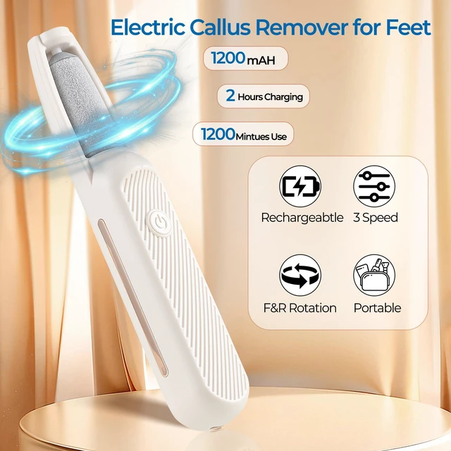 Alt view image 4 of 7 - Electric Callus Remover for Feet, Rechargeable Foot File for Dead Skin, Waterproof Pedicure Tool for Cracked Heels, Comes with 2 Interchangeable Roller Heads (Coarse & Fine)