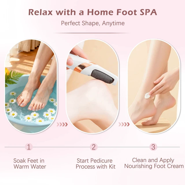 Alt view image 4 of 7 - Rechargeable Electric Callus Remover for Feet, Low-Noise Portable Foot File Callus Remover with 2 Replaceable Rollers, 2 Gears Foot Callus Remover for Smooth Heels at Home or Travel (White)