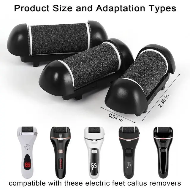 Alt view image 2 of 7 - 6pcs Replacement Roller Refill Heads for Electric Callus Remover,Feet Pedicure Kit Refill Rollers, 2 Extra Coarse, 2 Regular Coarse, 2 Fine Coarse Refill Rollers (Black)
