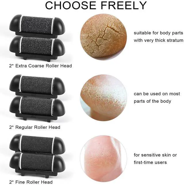 Alt view image 5 of 7 - 6pcs Replacement Roller Refill Heads for Electric Callus Remover,Feet Pedicure Kit Refill Rollers, 2 Extra Coarse, 2 Regular Coarse, 2 Fine Coarse Refill Rollers (Black)