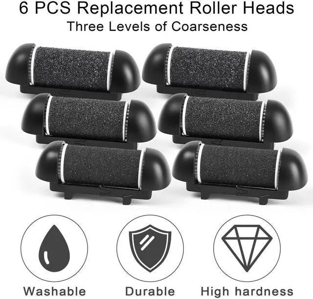 Alt view image 6 of 7 - 6pcs Replacement Roller Refill Heads for Electric Callus Remover,Feet Pedicure Kit Refill Rollers, 2 Extra Coarse, 2 Regular Coarse, 2 Fine Coarse Refill Rollers (Black)