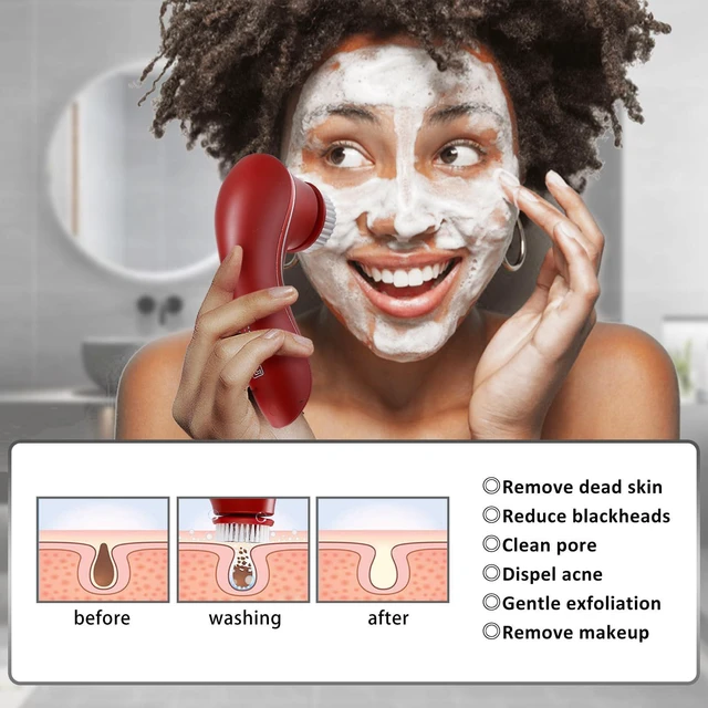 Alt view image 2 of 7 - Facial Cleansing Brush, Rechargeable Face Scrubber, IPX7 Waterproof | Electric Spin Cleanser Device for Exfoliating with 4 Brush Heads, Massaging and Deep Cleansing,Removing Blackheads