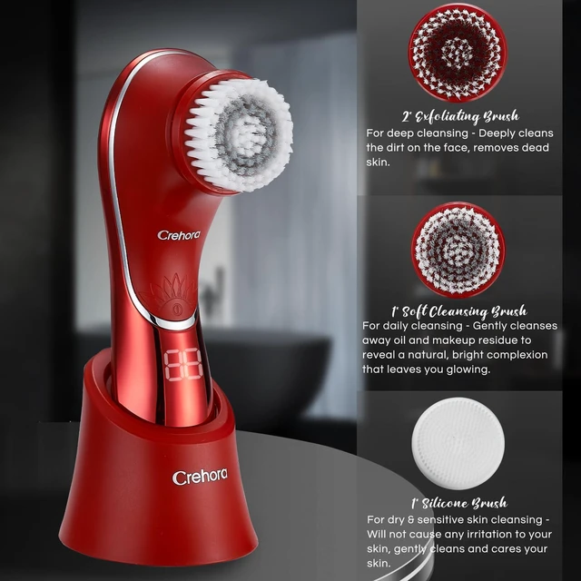 Alt view image 4 of 7 - Facial Cleansing Brush, Rechargeable Face Scrubber, IPX7 Waterproof | Electric Spin Cleanser Device for Exfoliating with 4 Brush Heads, Massaging and Deep Cleansing,Removing Blackheads