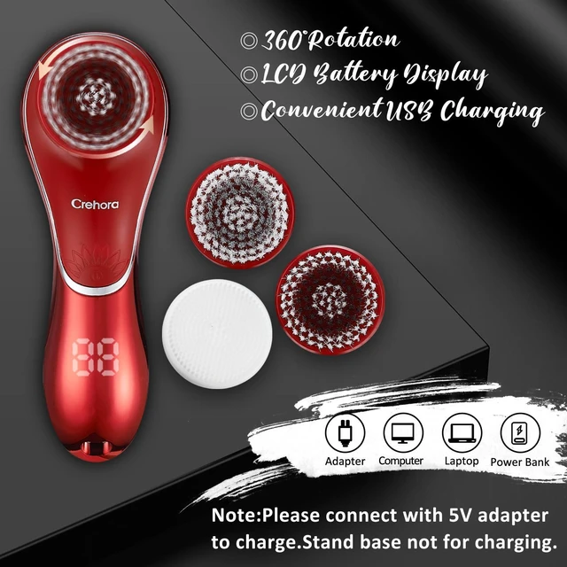 Alt view image 5 of 7 - Facial Cleansing Brush, Rechargeable Face Scrubber, IPX7 Waterproof | Electric Spin Cleanser Device for Exfoliating with 4 Brush Heads, Massaging and Deep Cleansing,Removing Blackheads