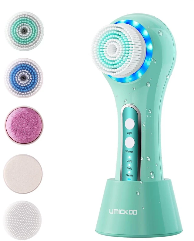 Main image of Electric Facial Cleansing Brush, 2-Way Rotating Face Scrubber for Daily & Deep Cleaning, 3 Modes, 5 Brush Heads, Rechargeable, IPX7 Waterproof for All Skin Types