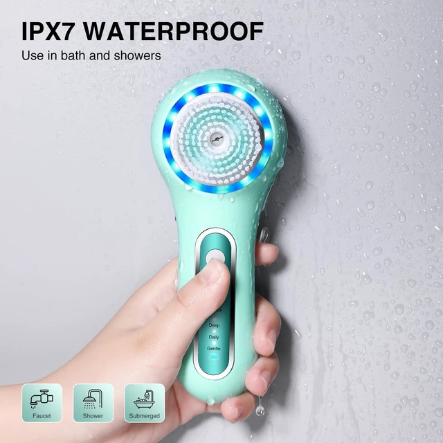 Alt view image 2 of 7 - Electric Facial Cleansing Brush, 2-Way Rotating Face Scrubber for Daily & Deep Cleaning, 3 Modes, 5 Brush Heads, Rechargeable, IPX7 Waterproof for All Skin Types
