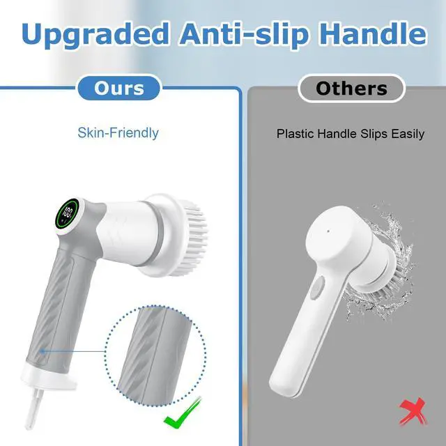 Alt view image 3 of 7 - Electric Spin Scrubber, Cordless Power Scrubber & Electric Cleaning Brush with 7 Replaceable Heads, Dual Speed IPX7 Waterproof Handheld Scrubber for Bathroom, Shower & Tile Cleaning