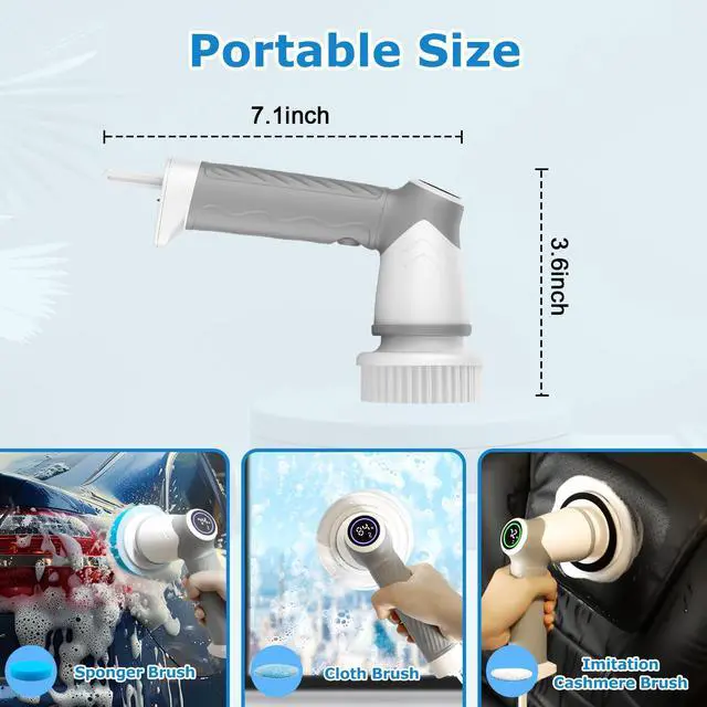 Alt view image 5 of 7 - Electric Spin Scrubber, Cordless Power Scrubber & Electric Cleaning Brush with 7 Replaceable Heads, Dual Speed IPX7 Waterproof Handheld Scrubber for Bathroom, Shower & Tile Cleaning