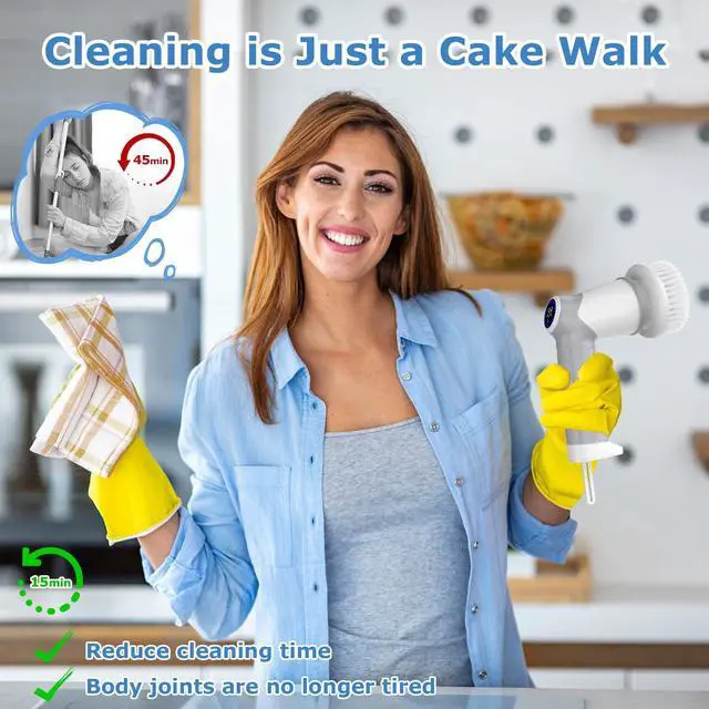 Alt view image 7 of 7 - Electric Spin Scrubber, Cordless Power Scrubber & Electric Cleaning Brush with 7 Replaceable Heads, Dual Speed IPX7 Waterproof Handheld Scrubber for Bathroom, Shower & Tile Cleaning