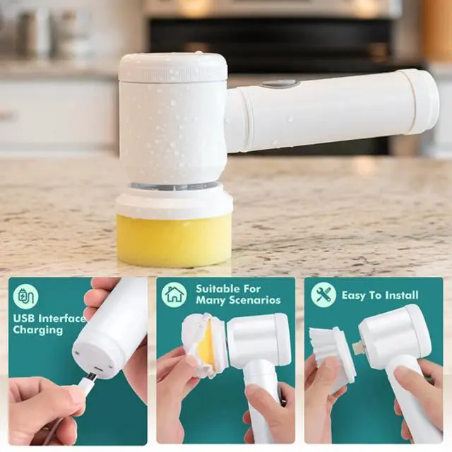 Alt view image 3 of 7 - Electric Spin Scrubber, Cordless Bathroom Scrubber IPX6 Waterproof with 5 Replaceable Heads, Power Scrub Brush for Shower, Tiles, Kitchen Scrub Brush for Cleaning