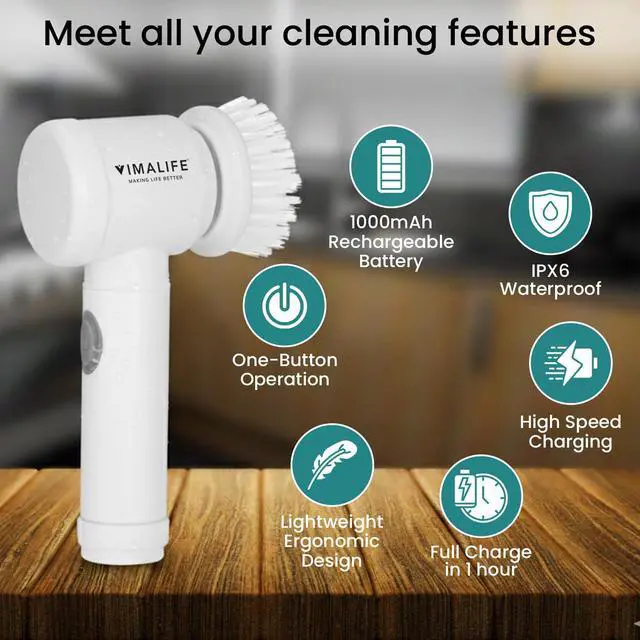 Alt view image 4 of 7 - Electric Spin Scrubber, Cordless Bathroom Scrubber IPX6 Waterproof with 5 Replaceable Heads, Power Scrub Brush for Shower, Tiles, Kitchen Scrub Brush for Cleaning